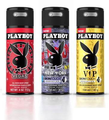 

Playboy Pk of 3 (Vegas & VIP & Newyork) Deodorant Spray - For Men(413 ml, Pack of 3)