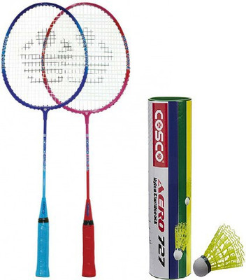 

Cosco Combo of Three, Two 'Cb 80 ' Badminton Racquet (Cover Orange/ Blue) and one Box of 'Aero 727' Nylon Shuttlecock (Pack of 6) (Color On Availability) - Badminton Kit