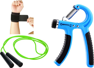 

DreamPalace India Adjustable Resistance 10 – 40 kg Hand Grip Exerciser Hand Gripper, Jump Rope Ball Bearing Skipping Rope, Wrist Support Band Gym & Fitness Kit