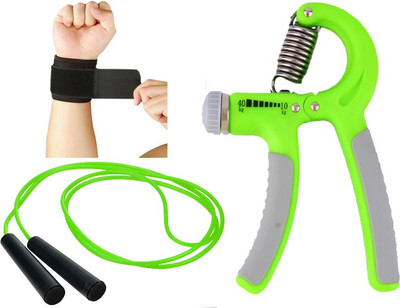 

DreamPalace India Adjustable Resistance 10 – 40 kg Hand Grip Exerciser Hand Gripper, Jump Rope Ball Bearing Skipping Rope, Wrist Support Band Gym & Fitness Kit