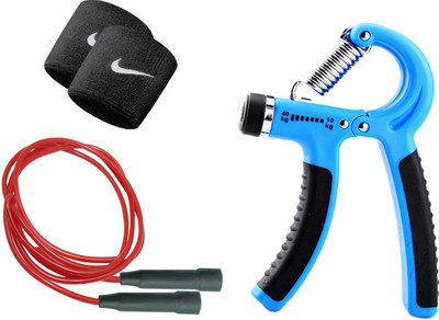 

DreamPalace India Adjustable Resistance 10 – 40 kg Hand Grip Exerciser Hand Gripper, Jump Rope Ball Bearing Skipping Rope, Wrist Support Band Gym & Fitness Kit