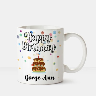 

Huppme Happy Birthday Gorgeann Printed Coffee White Ceramic Mug(350 ml), Multicolor