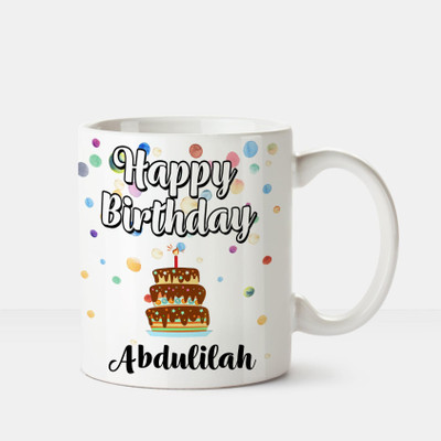 

Huppme Happy Birthday Abdulilah Printed Coffee White Ceramic Mug(350 ml), Multicolor