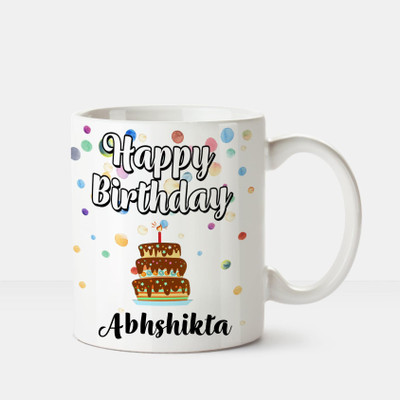 

Huppme Happy Birthday Abhshikta Printed Coffee White Ceramic Mug(350 ml), Multicolor