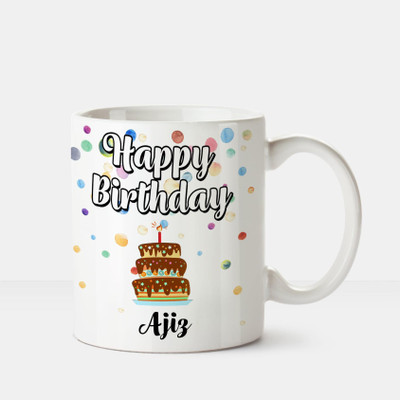 

Huppme Happy Birthday Ajiz Printed Coffee White Ceramic Mug(350 ml), Multicolor