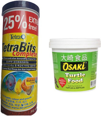 

pawsitively Tetra Bits Complete BioActive Formula Food For Tropical Fish - 375 gm With Osaki Food For Turtles & Reptiles - 250 gm 500 g Dry Fish Food(Pack of 2)