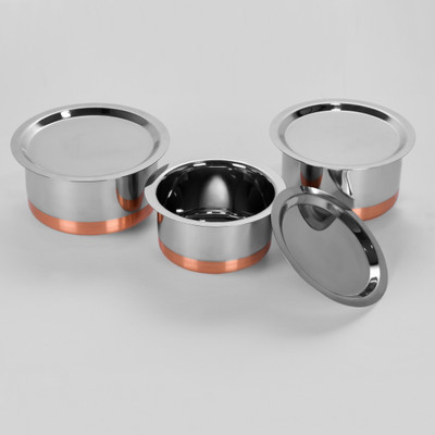

Sumeet 3 Pcs Stainless Steel Copper Bottom Cookware/ Container / TopeSet With Lids Size 10 To 12 Pot 1 L(Stainless Steel), Silver