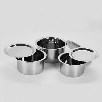 

Sumeet 3 Pcs Stainless Steel Induction & Gas Stove Friendly, Heavy 18 Gauge, Flat Bottom Container Set/Tope Set With Lids Size 10 To 12 Pot 1 L with Lid(Stainless Steel, Induction Bottom), Silver