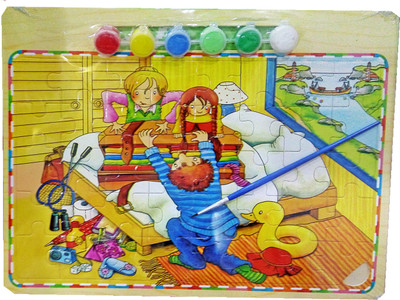 

TALKING GANESHA Wooden Puzzle set with 1 paint brush and 6 paints Playing Children theme (size Big)(8 Pieces)