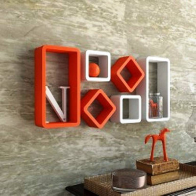 OnlinePurchas Wooden Wall Shelf Wooden Wall Shelf(Number of Shelves - 6, Orange, White)