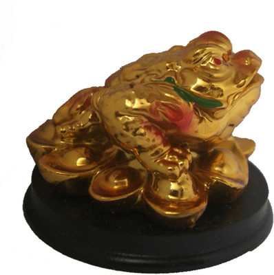 

DivyaMantra Feng Shui King Money Toad Three Legged Frog on Ingots For Prosperity Financial Business Good Luck Decorative Showpiece - 6 cm(Polyresin, Gold)