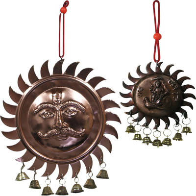 

DivyaMantra ombo Of Surya and Vastu Shani Car Decoration Rear View Mirror Hanging Interior Bell Accessories / Wall Hanging Set Decorative Showpiece - 8 cm(Copper, Brown)
