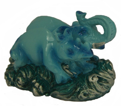 

DivyaMantra Feng Shui Indomitable Powerful Animals Pair Elephant and Rhinoceros For Protection Against Violent 7 Star and Good Luck Decorative Showpiece - 6 cm(Polyresin, Blue)