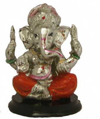 

DivyaMantra Hindu God Ganeshji Murti Sculpture Statue Puja / Car Dashboard Idol For Good Luck Financial Prosperity Orange Decorative Showpiece - 5.5 cm(Polyresin, Silver)