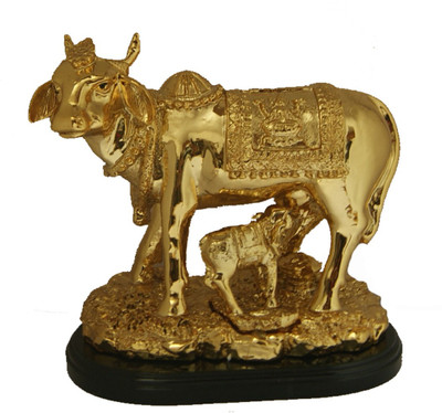 

DivyaMantra Sri Kamdhenu Gayatri Wish Fulfilling Cow Statue For Health Wealth Good Luck Happiness Prosperity Decorative Showpiece - 15 cm(Polyresin, Gold)