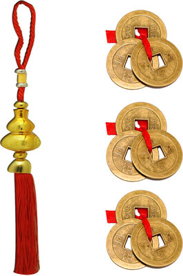 

DivyaMantra Car Decoration Rear View Mirror Hanging Accessories Feng Shui Wu Lou and Three Chinese Coins For Luck Decorative Showpiece - 33 cm(Acrylic, Yellow)