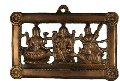 numeroastro Handcrafted Wall Hanging Shri Laxmi,Ganesh & Saraswati Ji Idol Decorative Showpiece  -  25 cm(Aluminium, Copper)