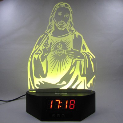 varna crafts Lampees 3D Illusion Jesus Clock LED Lamp Night Lamp(28 cm, Black)