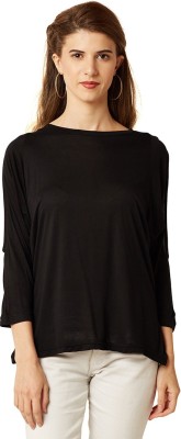 Miss Chase Casual 3/4 Sleeve Solid Women Black Top