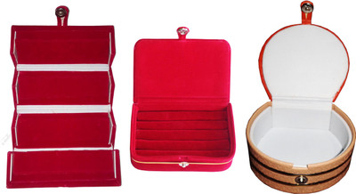 

Funkroo Combo 1 pc red earring folder 1 red ear ring box and 1 pc bangle box jewelry vanity case Makeup Vanity Box(Multicolor)