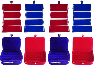 

Funkroo Combo 2 pc blue earring folder 2 pc red ear ring box 2 pc blue ring box and 2 pc red ring jewelry vanity box Makeup Vanity Box(Multicolor)