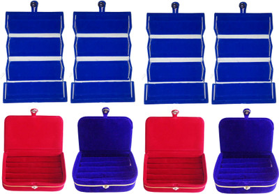 

Funkroo Combo 4 pc blue earring folder 2 red ear ring box and 2 pc blue ring box jewelry vanity box Makeup Vanity Box(Multicolor)