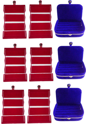 

Funkroo Combo 6 pc red earring folder and 3 pc blue ear ring box jewelry vanity box Makeup Vanity Box(Multicolor)