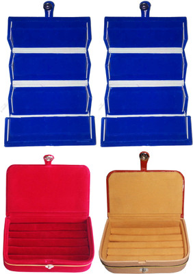 

Funkroo Combo 2 pc blue earring folder 1 pc brown ring jewelry box and 1 pc red ear ring vanity box Makeup Vanity Box(Multicolor)