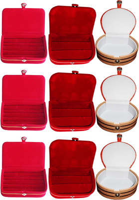 

Funkroo Combo 3 pc red ring box 3 pc red ear ring box and 3 pc bangle box Makeup Vanity Box(Multicolor)