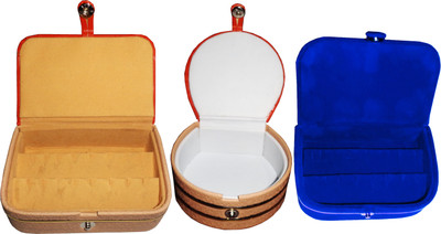 

Funkroo Combo 1 pc blue earring box 1 pc ear ring folder 1 pc bangle box jewelry vanity case Makeup Vanity Box(Multicolor)