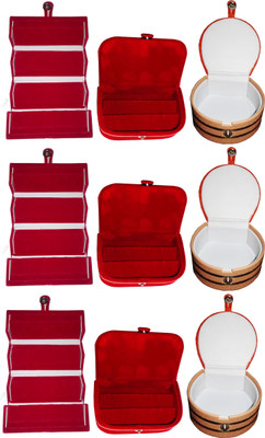 

Funkroo Combo 3 pc red earring folder 3 red ear ring box and 3 pc bangle box jewelry vanity case Makeup Vanity Box(Multicolor)