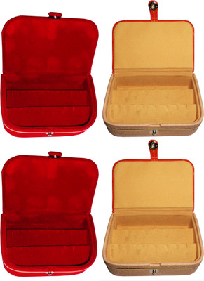

Funkroo Combo 2 pc red earring box and 2 pc brown ear ring folder vanity case Makeup Vanity Box(Multicolor)