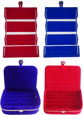 

Funkroo Combo 1 pc blue earring folder 1 pc red ear ring box 1 pc blue ring box and 1 pc red ring jewelry vanity box Makeup Vanity Box(Multicolor)