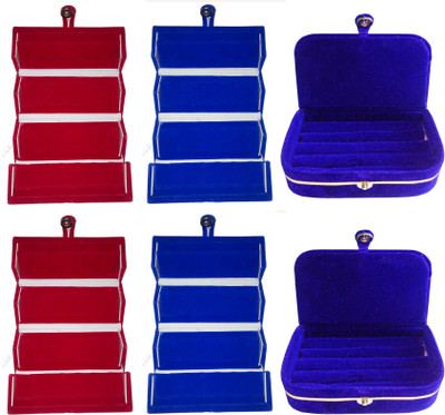 

Funkroo Combo 2 pc red earring folder 2 pc blue ear ring folder 2 pc blue ring jewelry vanity box Makeup Vanity Box(Multicolor)