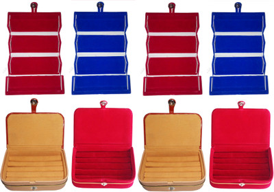 

Funkroo Combo 2 pc blue earring folder 2 pc red ear ring box 2 pc red ring box and 2 pc ring jewelry vanity box Makeup Vanity Box(Multicolor)