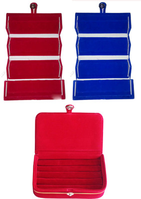 

Funkroo Combo 1 pc red earring folder 1 pc blue ear ring folder 1 pc ring jewelry vanity box Makeup Vanity Box(Multicolor)