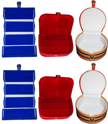 

Funkroo Combo 2 pc blue earring folder 2 red ear ring box and 2 pc bangle box jewelry vanity case Makeup Vanity Box(Multicolor)