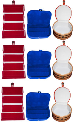 

Funkroo Combo 3 pc red earring folder 3 blue ear ring box and 3 pc bangle box jewelry vanity case Makeup Vanity Box(Multicolor)