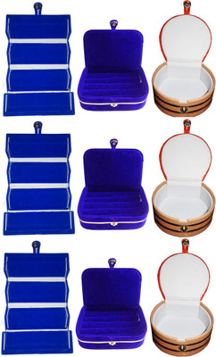 

Funkroo Combo 3 pc blue earring folder 3 blue ear ring box and 3 pc bangle box jewelry vanity case Makeup Vanity Box(Multicolor)