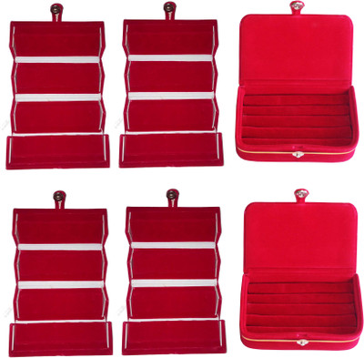 

Funkroo Combo 4 pc red earring folder and 2 red ear ring box jewelry vanity box Makeup Vanity Box(Multicolor)