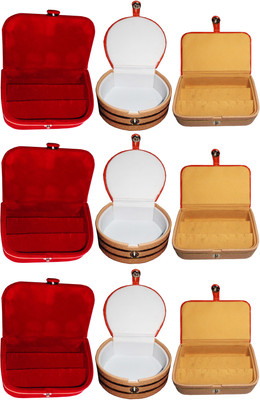 

Funkroo Combo 3 pc red earring box 3 pc ear ring folder 3 pc bangle box jewelry vanity case Makeup Vanity Box(Multicolor)