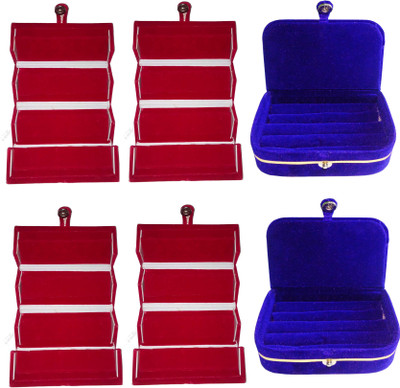

Funkroo Combo 4 pc red earring folder and 2 pc blue ear ring box jewelry vanity box Makeup Vanity Box(Multicolor)