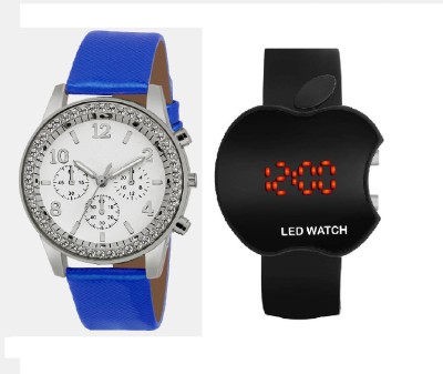 COSMIC BLACK APPLE LED BOYS WATCH WITH Stylist Diamond STUDDED Analogue SHINY BLUE STRAP Watch  - For Women   Watches  (COSMIC)