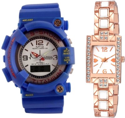 COSMIC blue s shock stylish digital men watch with diamond studded two tone collection stainless steel strap tiny rectangle dial ladies party wear Watch  - For Boys & Girls   Watches  (COSMIC)