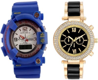 COSMIC BLUE S SHOCK SUPER STYLISH DIGITAL MEN WATCH WITH BLACK & GOLD TWO TONE COLLECTION DIAMOND STUDDED LADIES PARTY WEAR Watch  - For Boys & Girls   Watches  (COSMIC)