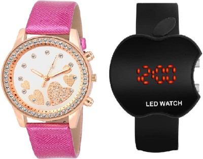 COSMIC BLACK APPLE LED BOYS WATCH WITH QUEEN OF HEARTSSOOMS SL-0068 pink STRAP SUPER BEAUTIFUL LADIES PARTY WEAR Watch  - For Women   Watches  (COSMIC)