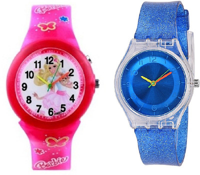 

COSMIC Amazing Light Pink Barbie Kids Watch and Multi Colour Light with XYZ-SPARKLING DARK BLUE FEATHER OR LIGHT WEIGHT kids Watch - For Girls