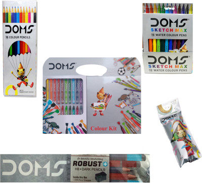 

DOMS COLOUR KIT + ROBUST HB DARK PENCIL + 12 SHADE TEMPERA COLOUR + FULL SIZE SKETCH PEN ( 12 SHADES ) + 12 COLOUR PENCIL ART SET