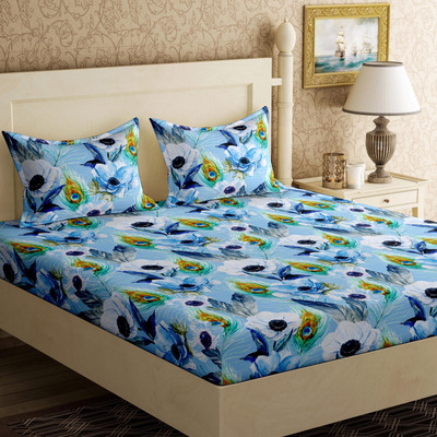 

Bella Casa 104 TC Cotton Double Floral Bedsheet(Pack of 1, Blue)