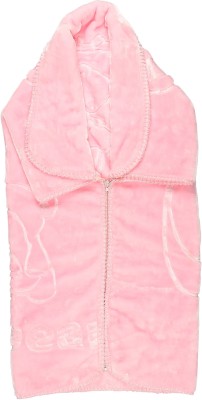 Muren Self Design Crib Hooded Baby Blanket for  Heavy Winter(Polyester, Pink)